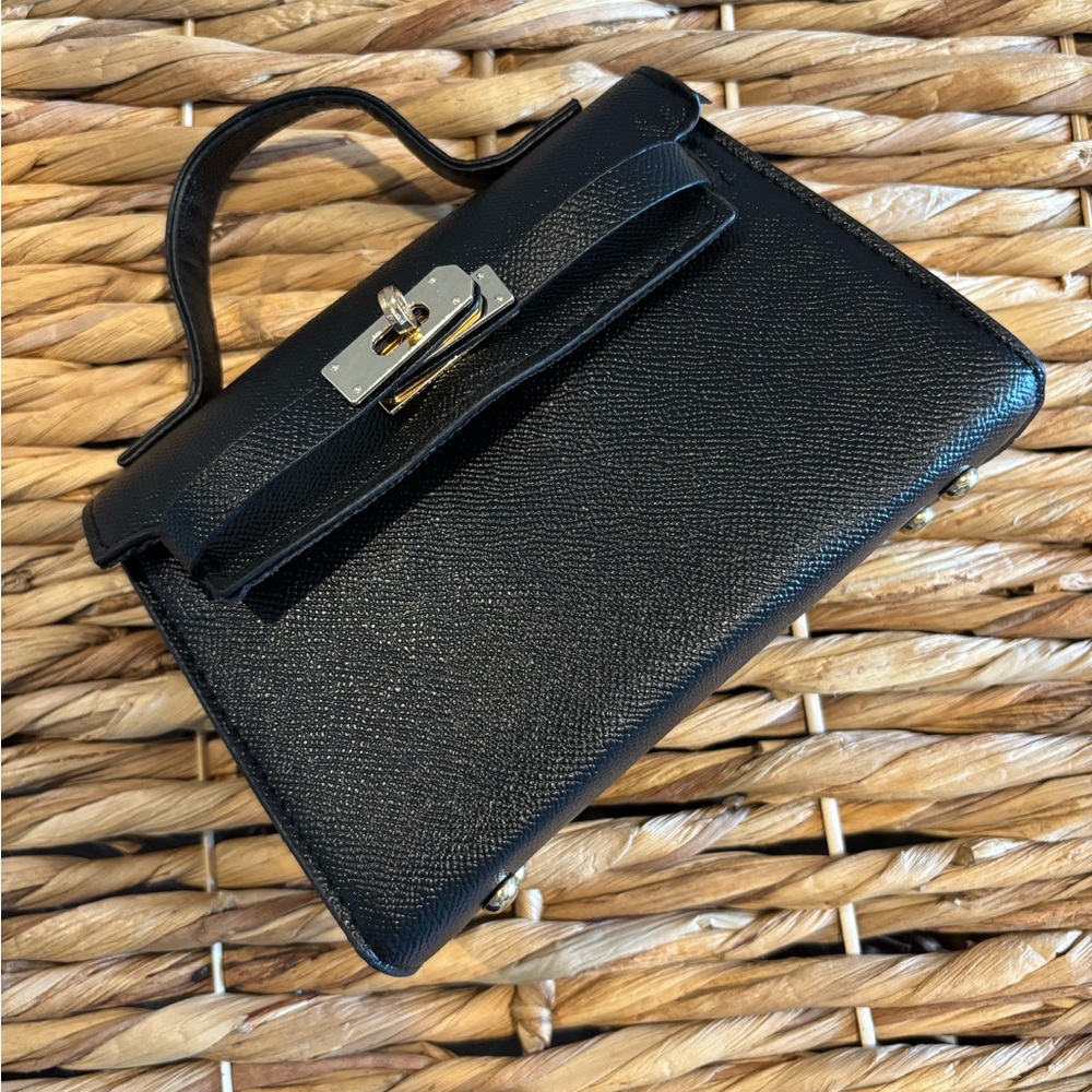 Elegant Black Mini Handbag with Gold Hardware